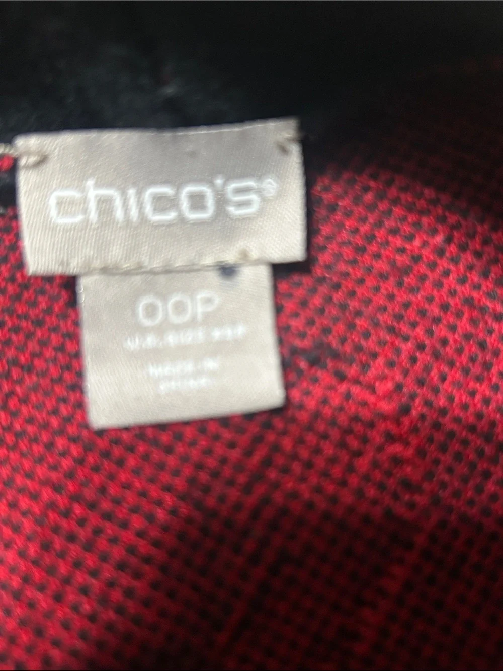 Chico’s Whimsical Artsy Black Sweater Cardigan with Red Swirl Accents 00P PXS